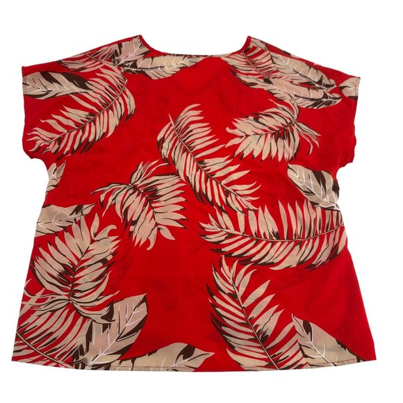 Emery Rose Red Leaf Print Blouse Size XXL Short Sleeve - Picture 4 of 5